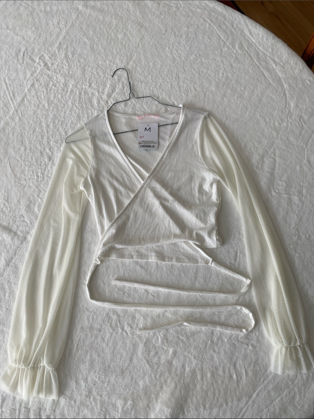 NWT- White Wrap-Front Sheer Sleeve Top
